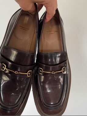 Sam Edelman Dark Brown Leather Bit Loafers with Gold Hardware